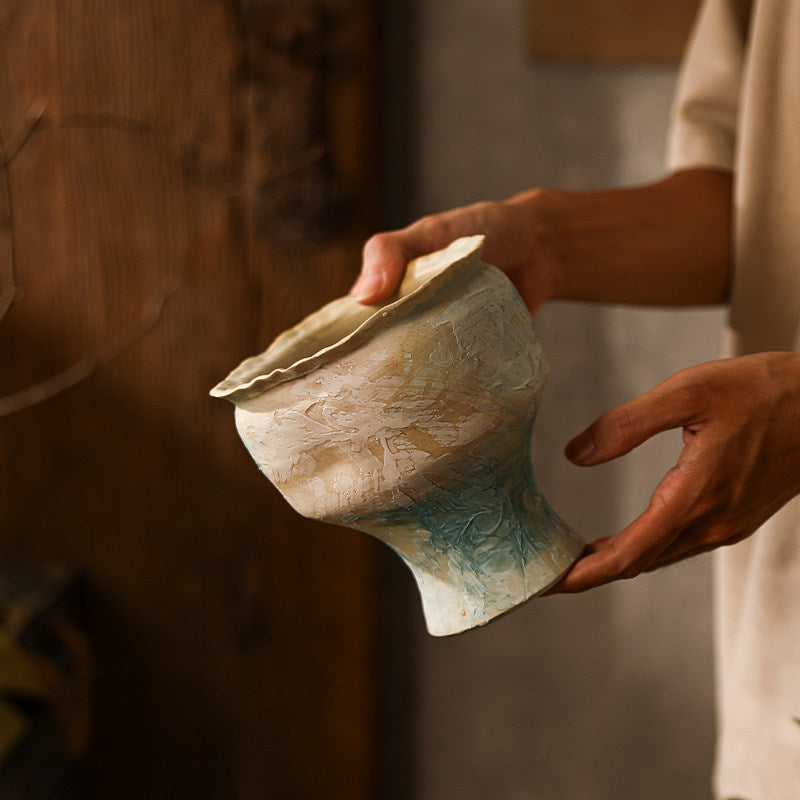 Small Rustic Stoneware Pedestal Planter