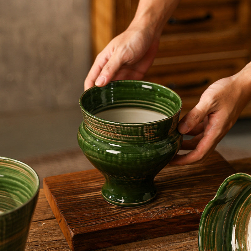 Vintage Green Glazed Ceramic Orchid Planter