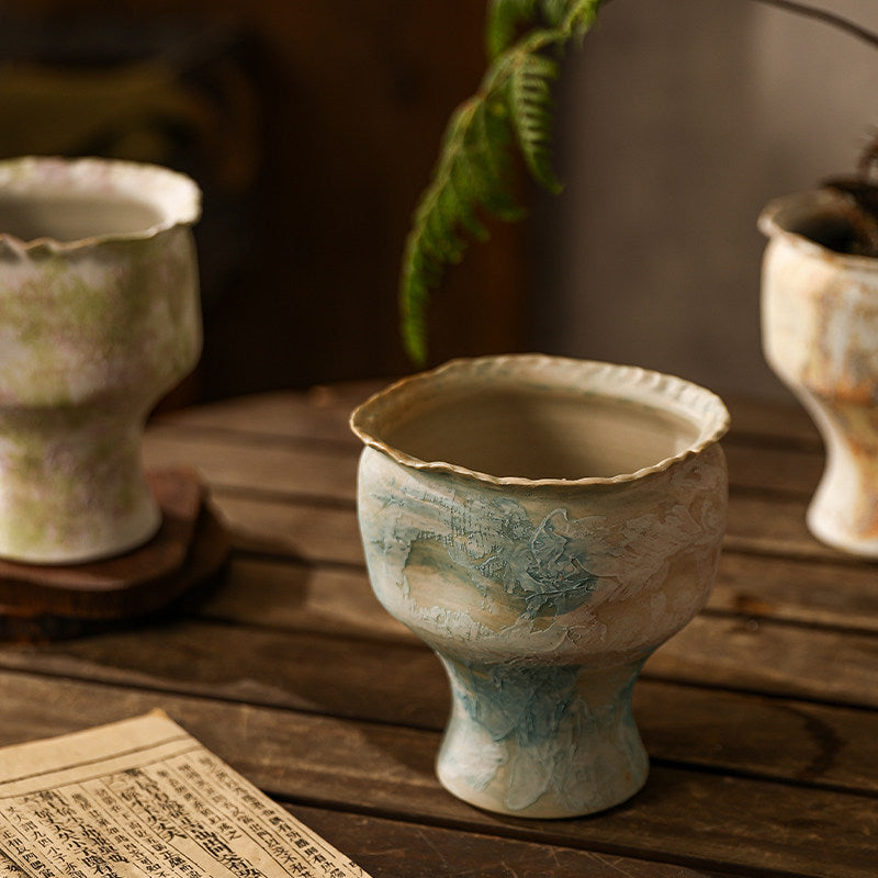 Small Rustic Stoneware Pedestal Planter