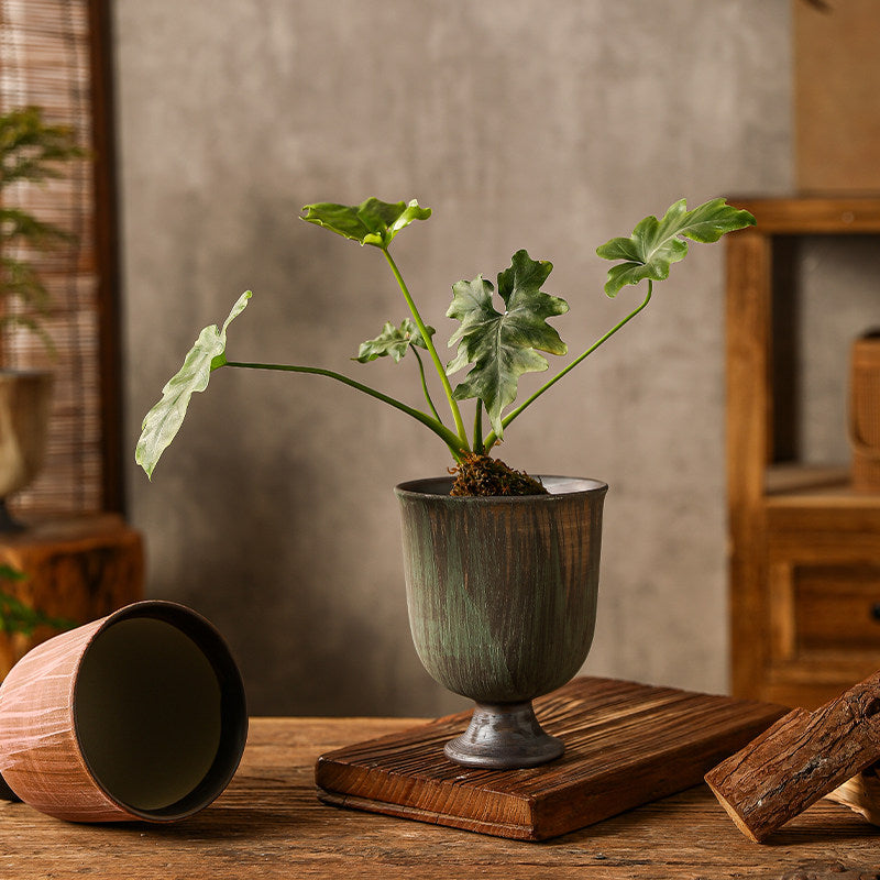 Handmade Rustic Ceramic Pedestal Planter