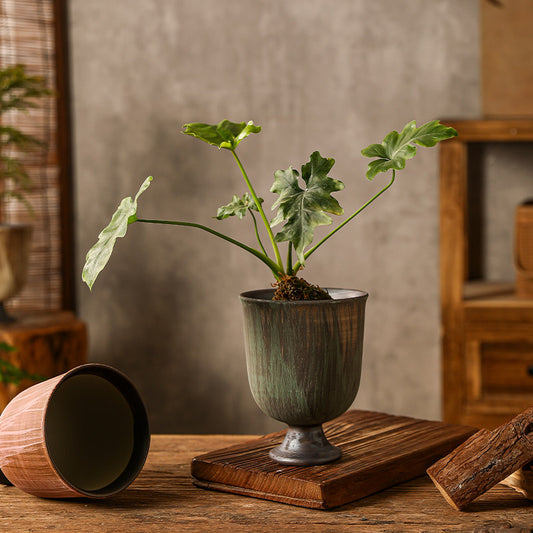 Handmade Rustic Ceramic Pedestal Planter
