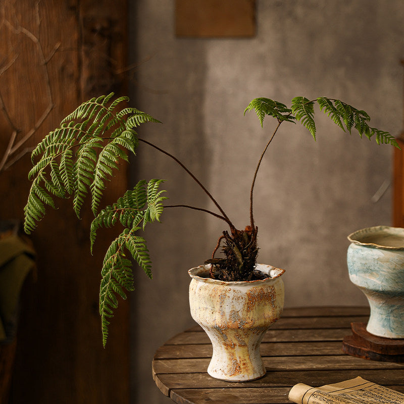 Small Rustic Stoneware Pedestal Planter