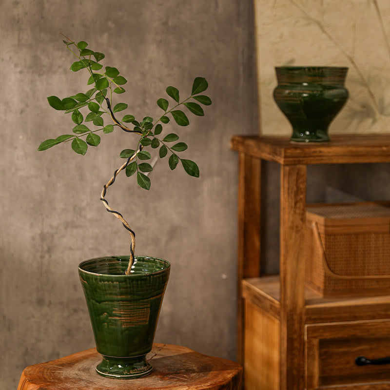 Vintage Green Glazed Ceramic Orchid Planter