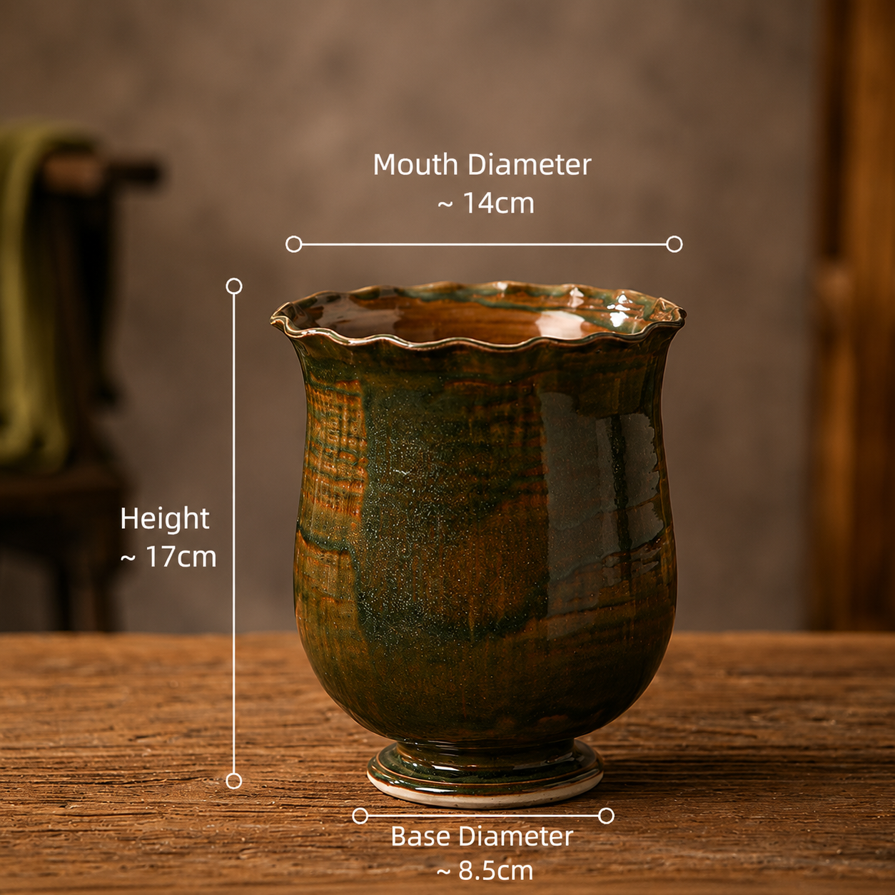 Vintage Green Glazed Ceramic Orchid Planter