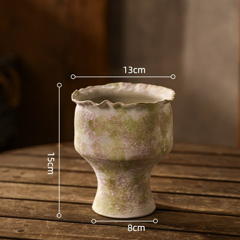 Small Rustic Stoneware Pedestal Planter