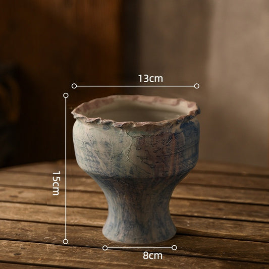 Small Rustic Stoneware Pedestal Planter