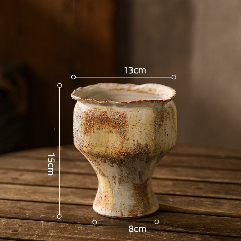 Small Rustic Stoneware Pedestal Planter